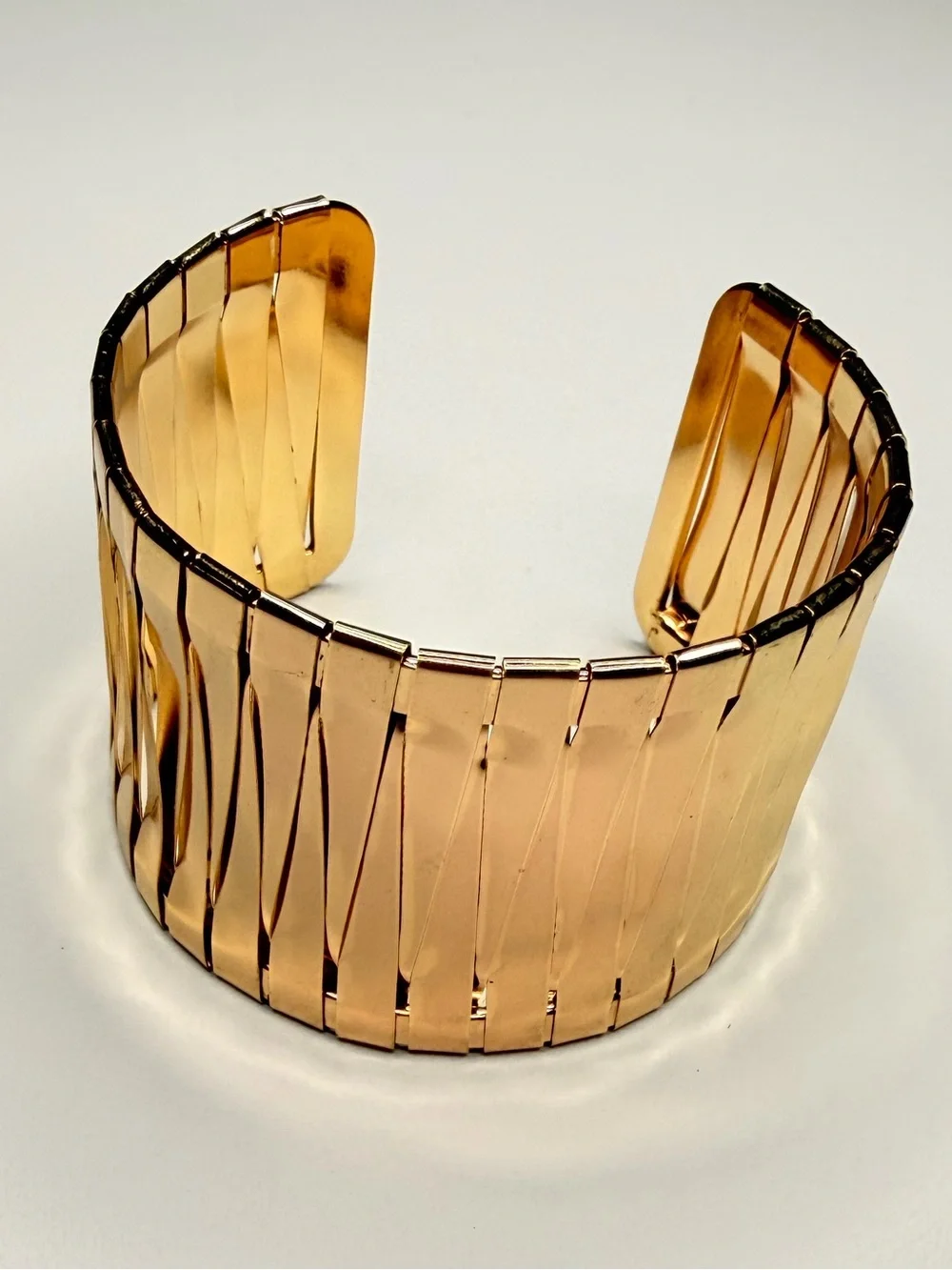 Gold Ribbed Wide Cuff Bracelet